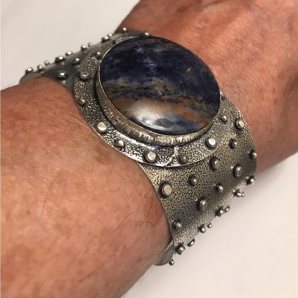 Sodalite Stamped 925 Sterling Silver Cuff Bracelet